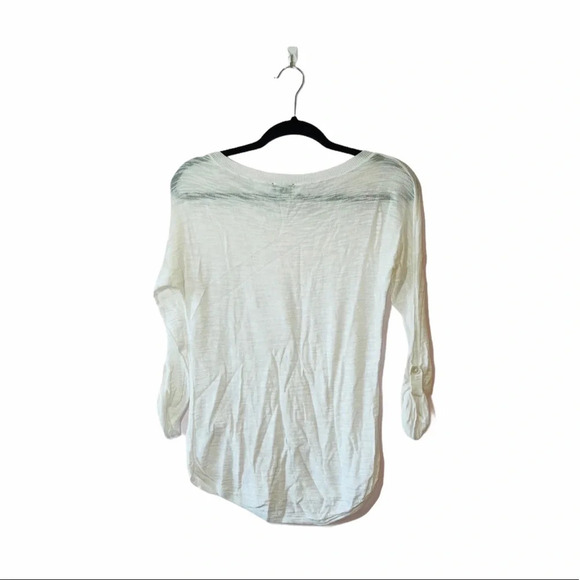 Express White Semi-Sheer 3/4 Tabbed Sleeve Round Hem Crewneck Top Small Women’s - Picture 6 of 11